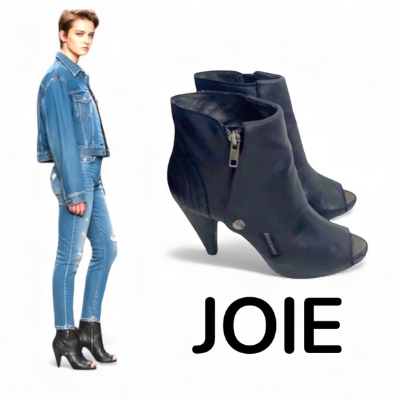 Authentic Joie black leather open toe ankle boots sz 7 Euro 37